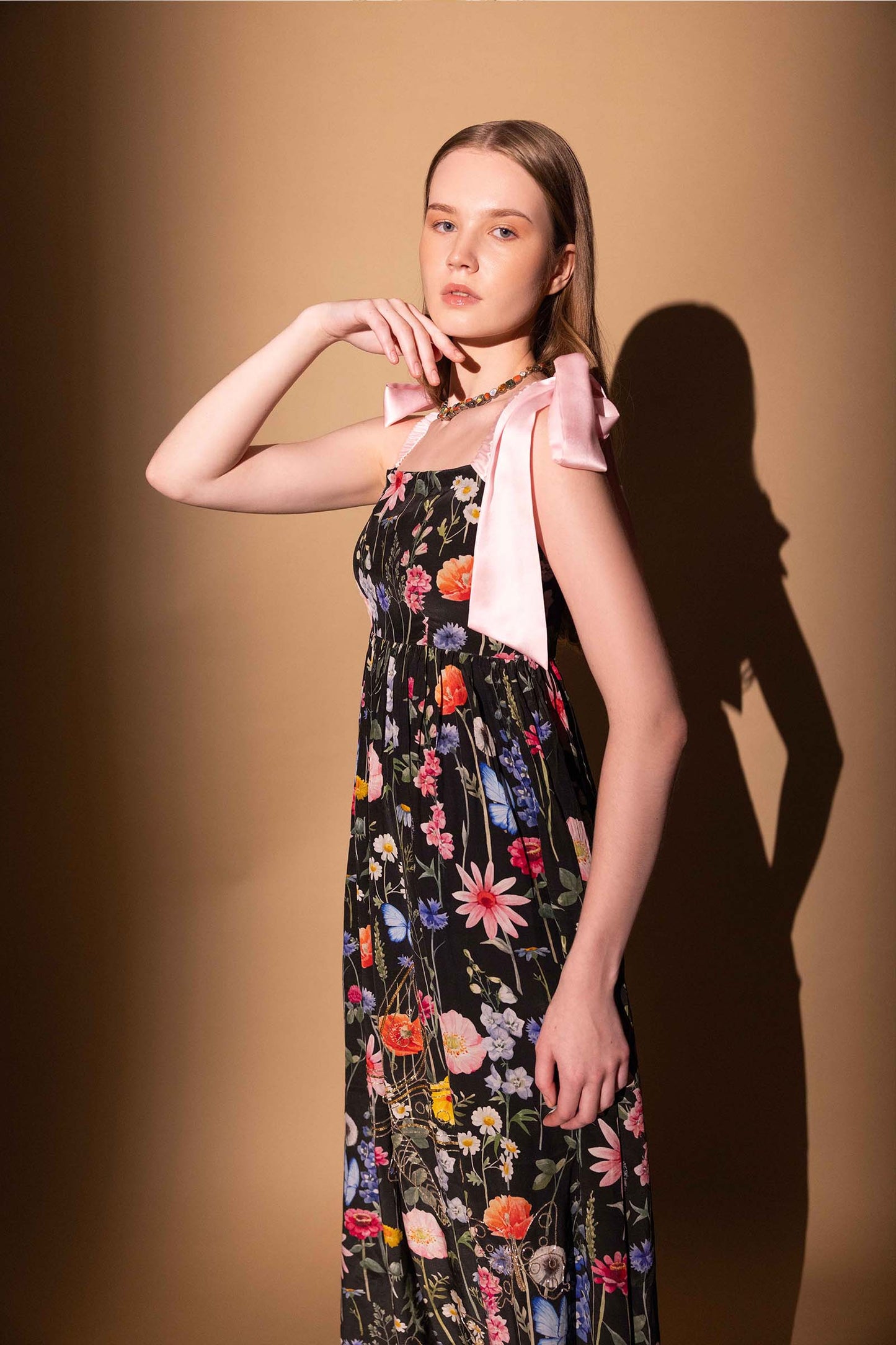 BLACK BLOSSOM CREPE GOWN
