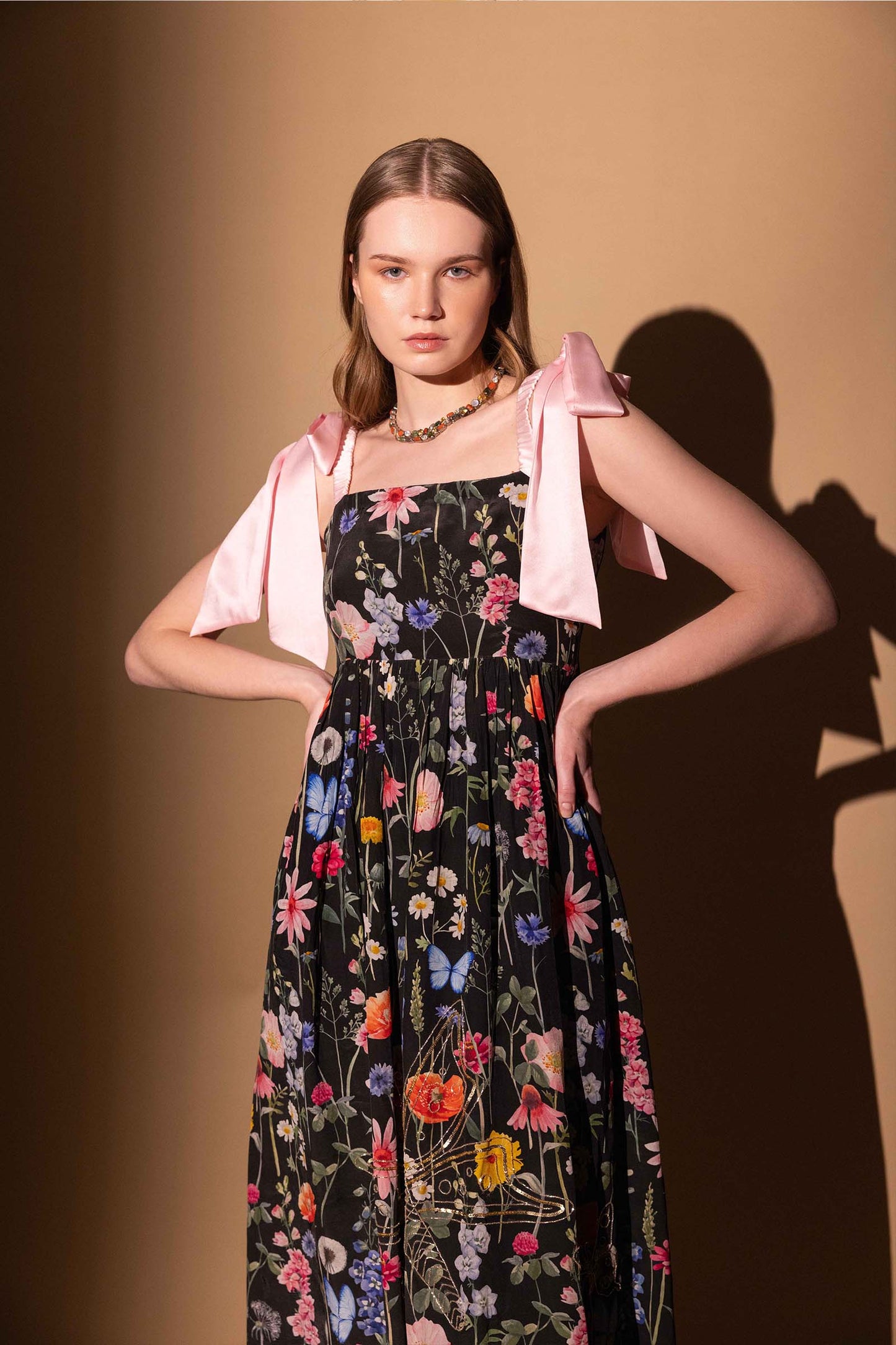 BLACK BLOSSOM CREPE GOWN
