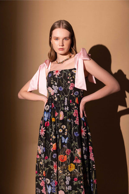 BLACK BLOSSOM CREPE GOWN