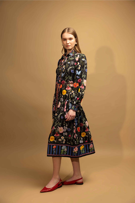 BLACK BLOSSOM BORDER DRESS
