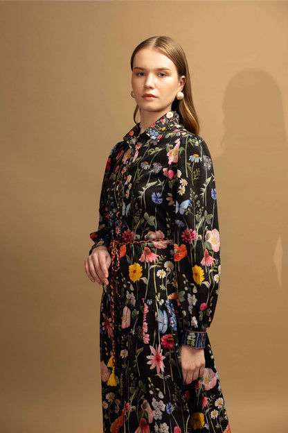 BLACK BLOSSOM BORDER DRESS
