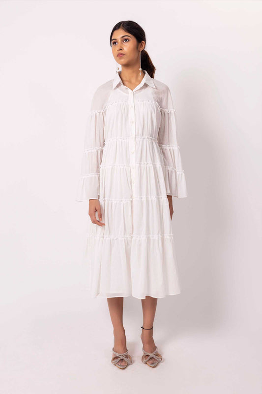 ORGANIC OFF WHITE TIER DRESS