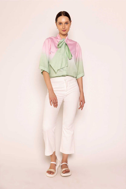 Pink & Jade Lime Tie Up Shirt