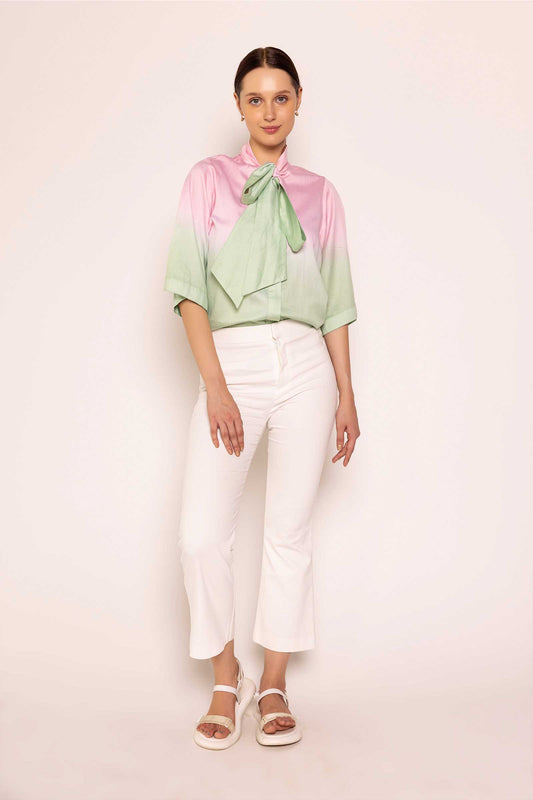 Pink & Jade Lime Tie Up Shirt
