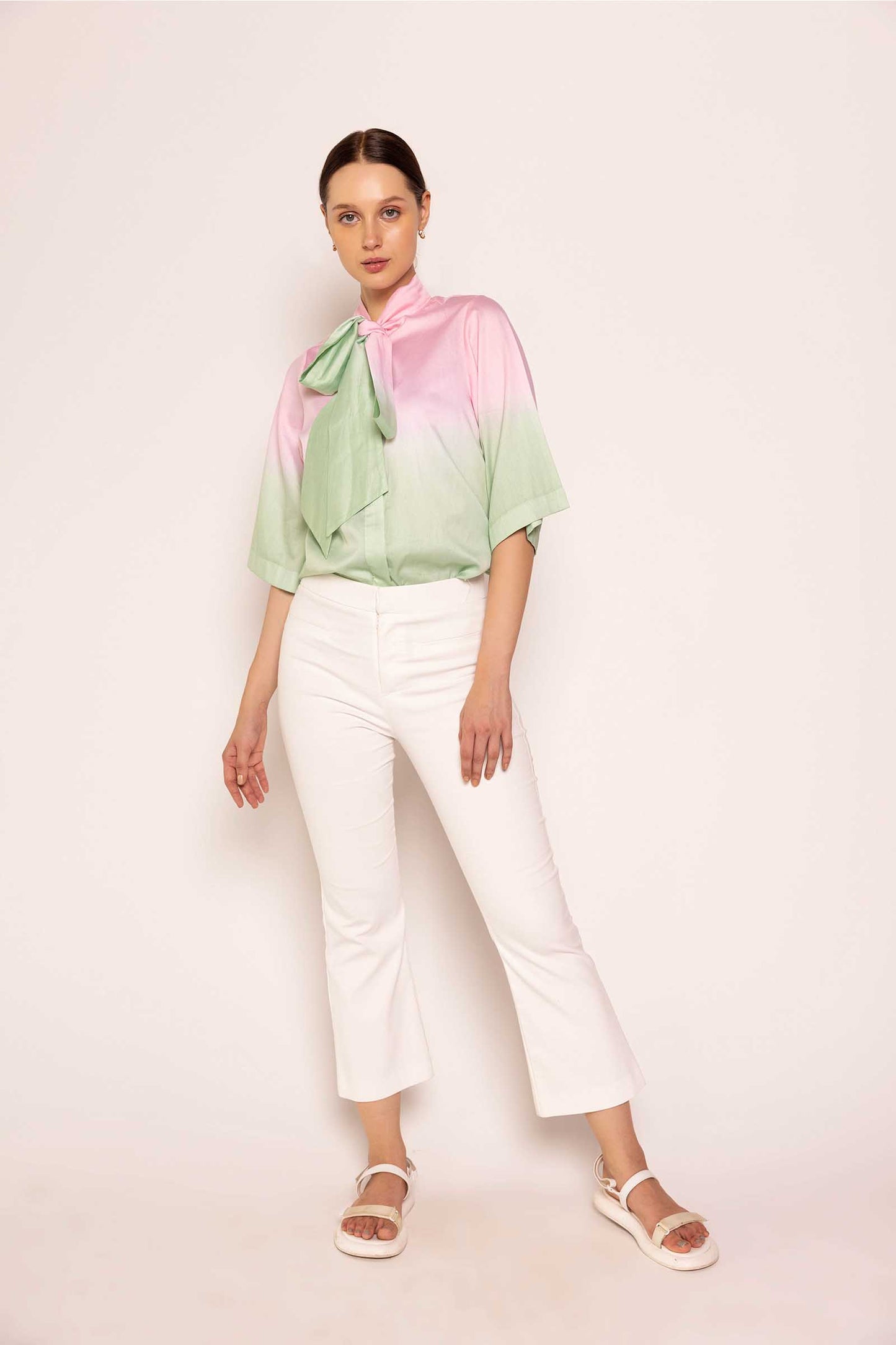 Pink & Jade Lime Tie Up Shirt