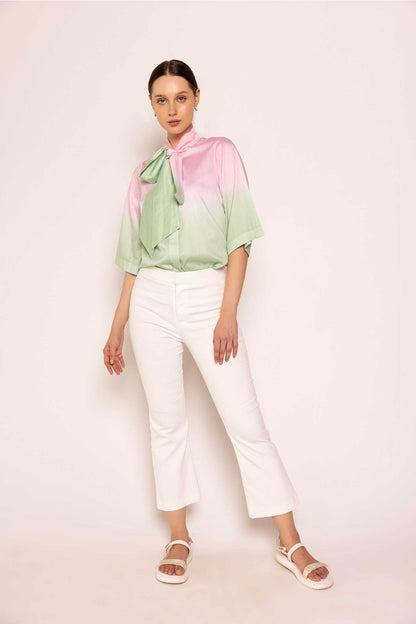 Pink & Jade Lime Tie Up Shirt