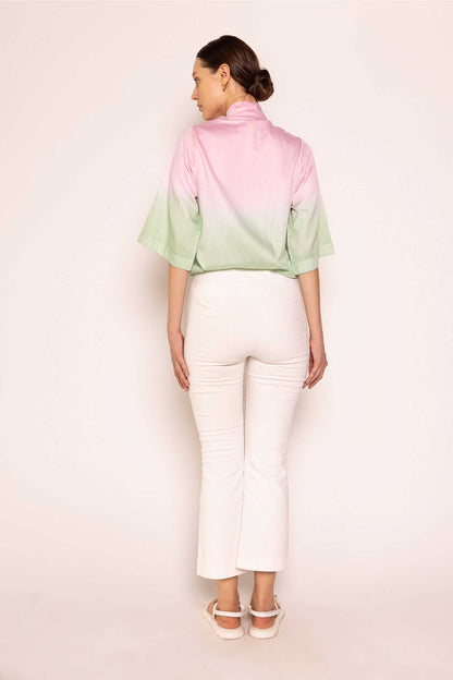 Pink & Jade Lime Tie Up Shirt