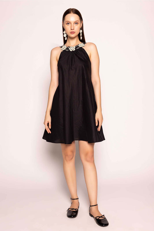 LITTLE BLACK EMBROIDERED NECK DRESS