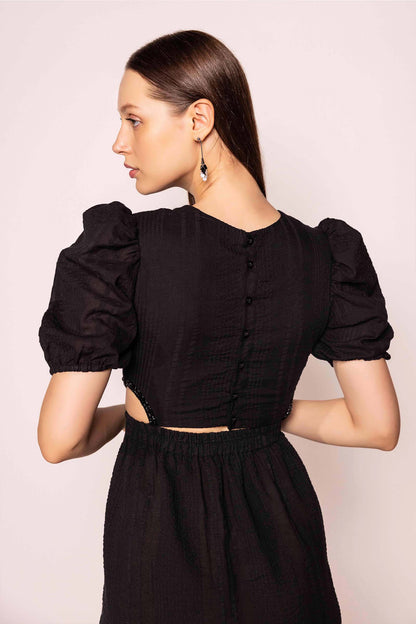 EMBELLISHED CUT OUT BLACK DRESS