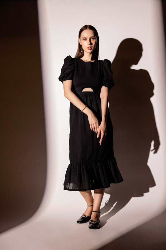 EMBELLISHED CUT OUT BLACK DRESS