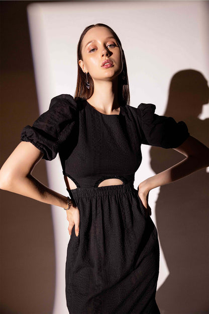 EMBELLISHED CUT OUT BLACK DRESS