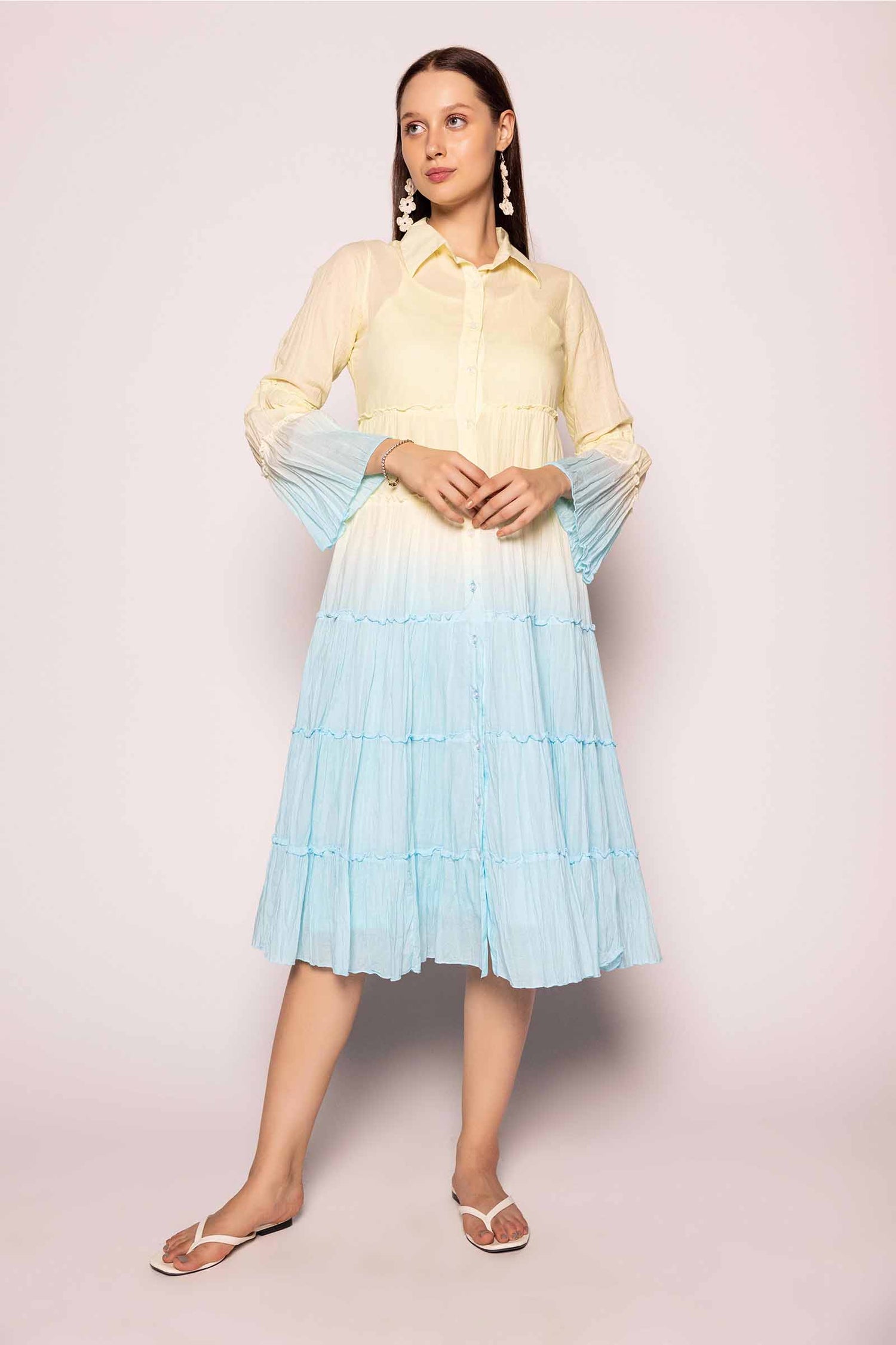 Iris Water Shaded Tier Dress Long – 100% Organic