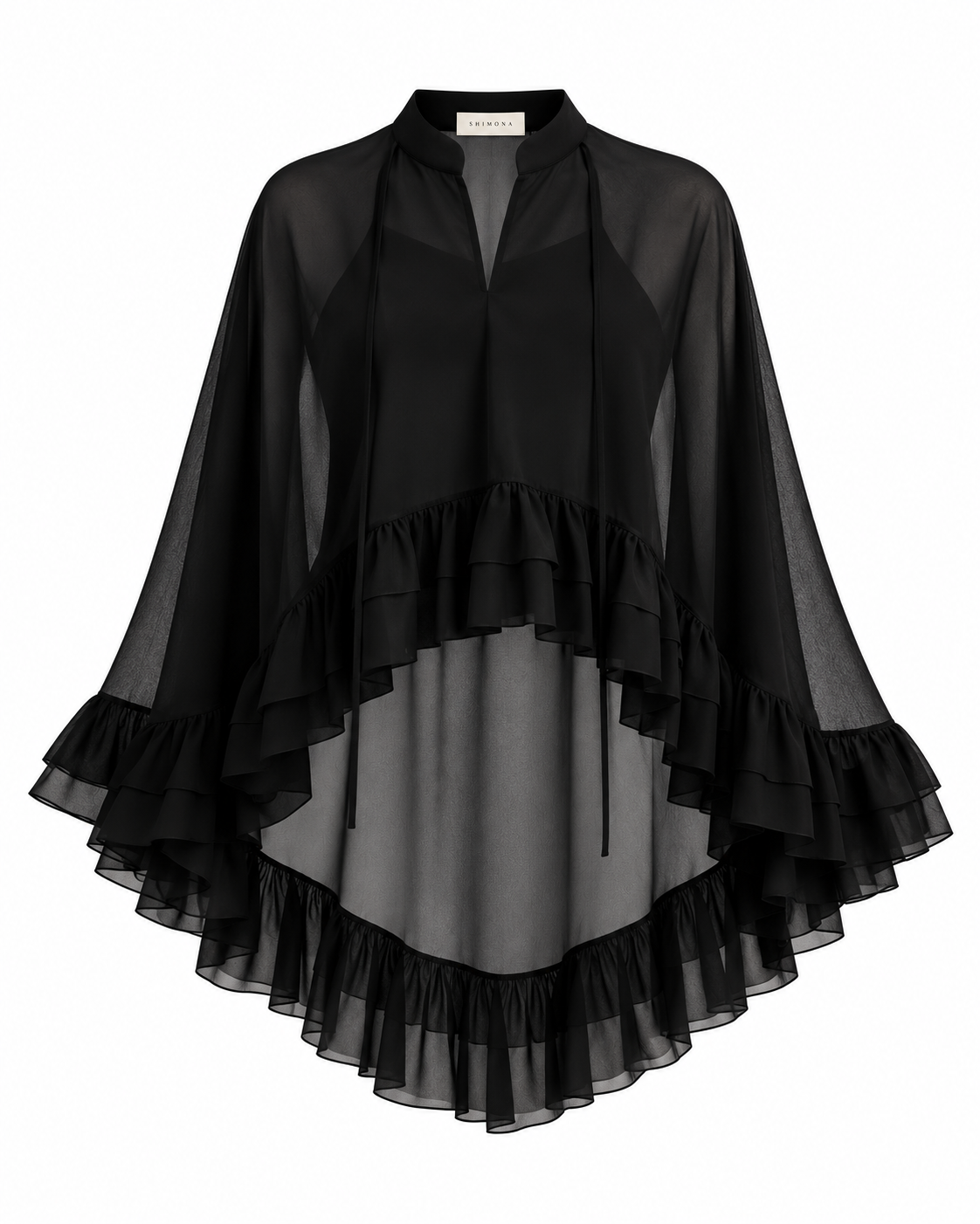 NOIR RUFFLE CAPE