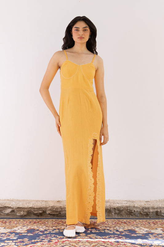 CANDLE LIGHT ORANGE SLIT DRESS –LIMITED EDITION