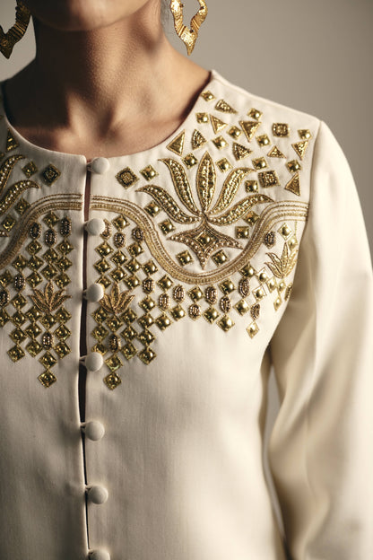 IVORY ASCEND METALLIC LONG TUNIC SET