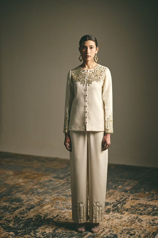 IVORY ASCEND METALLIC LONG TUNIC SET