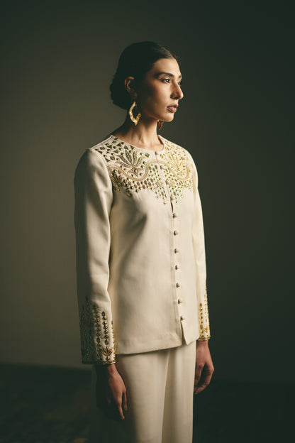 IVORY ASCEND METALLIC LONG TUNIC SET