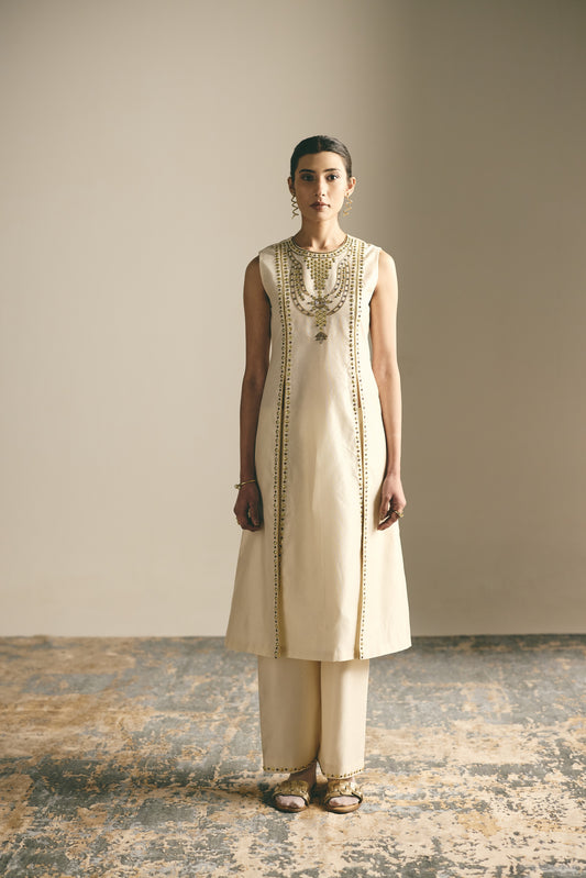 IVORY ASCEND METALLIC LONG TUNIC SET
