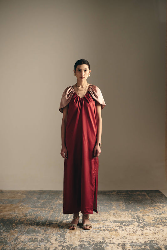 MAROON SATIN GOWN