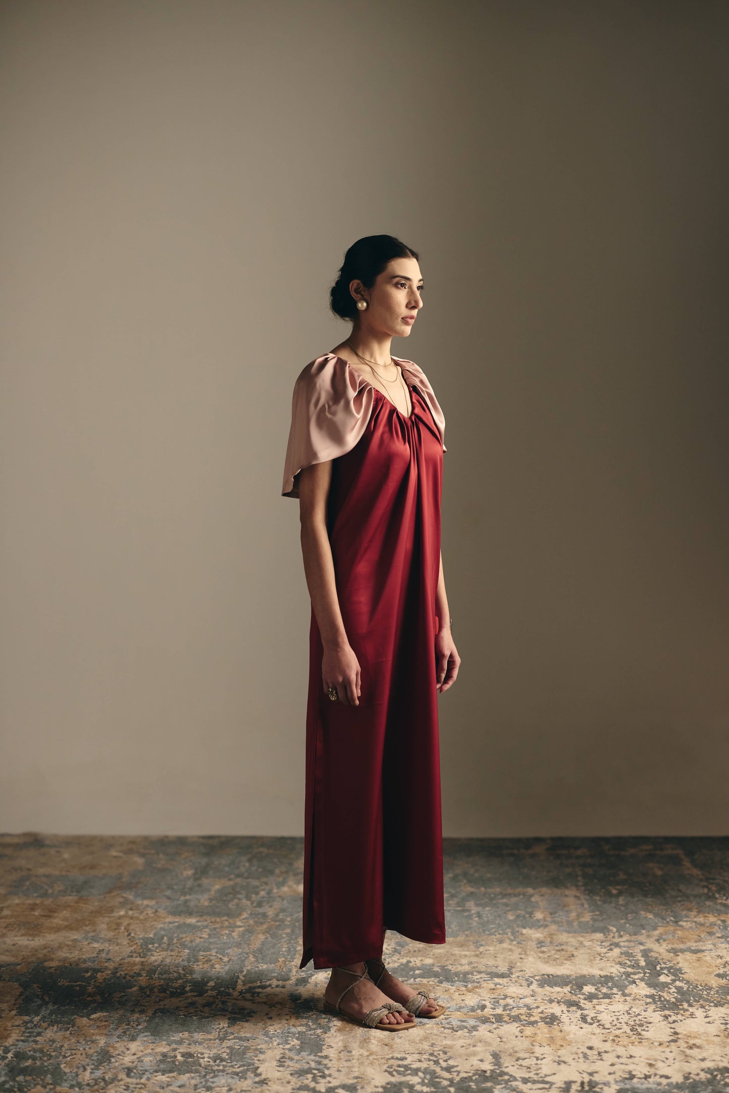MAROON SATIN GOWN