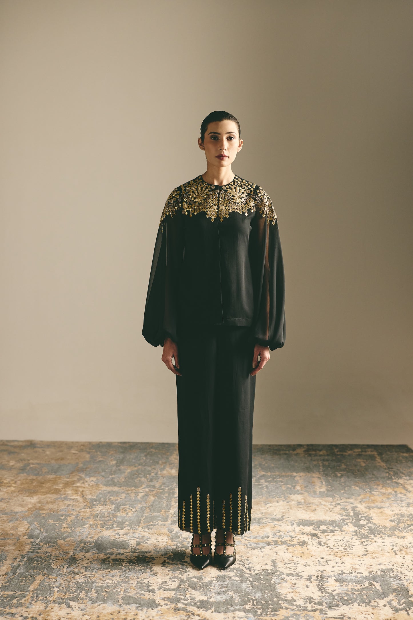 BLACK METALLIC SET - SILK GEORGETTE