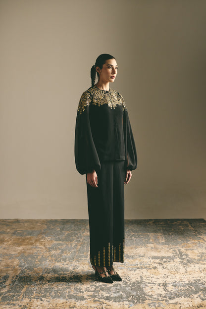 BLACK METALLIC SET - SILK GEORGETTE