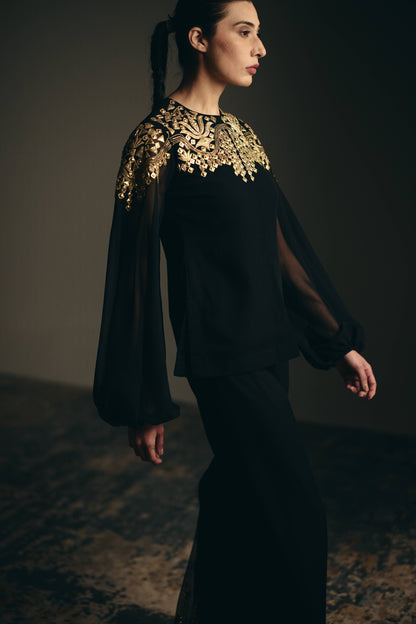 BLACK METALLIC SET - SILK GEORGETTE