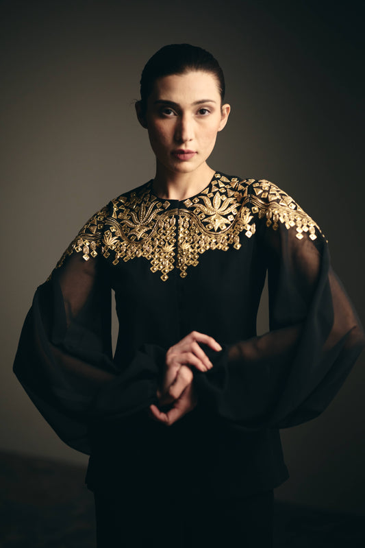 BLACK METALLIC SET - SILK GEORGETTE