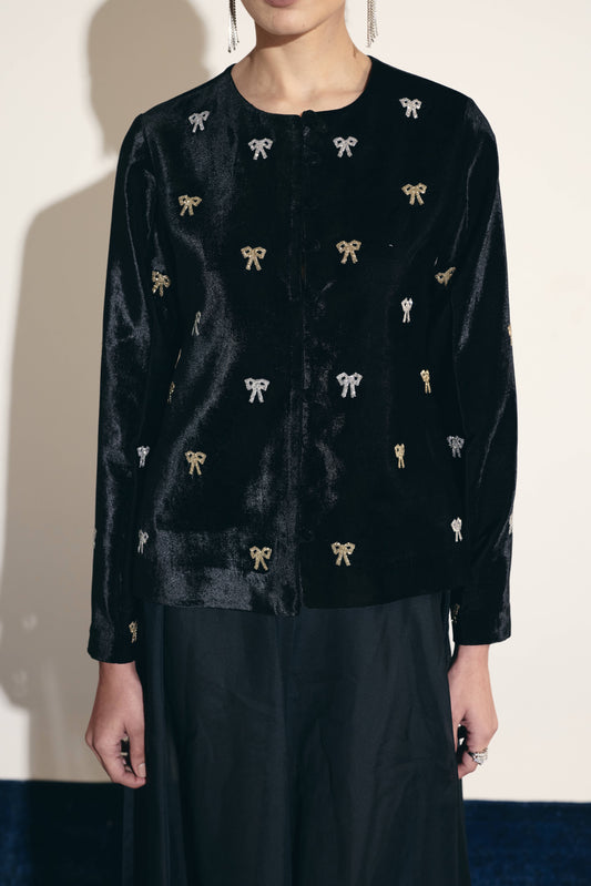 VELVET BLACK BOW JACKET
