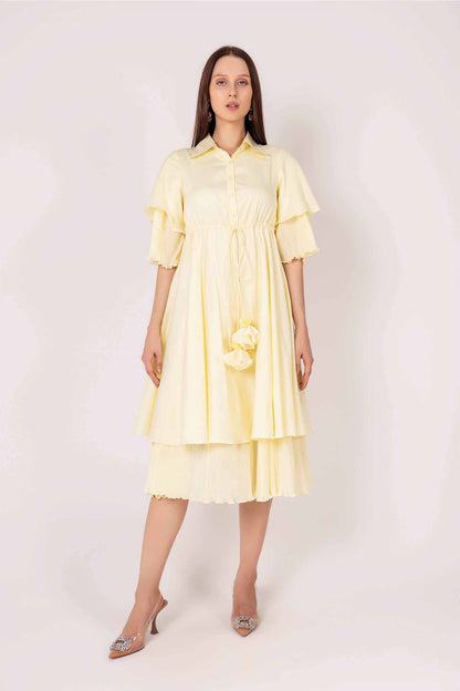 Iris Yellow Waist Tie Dress