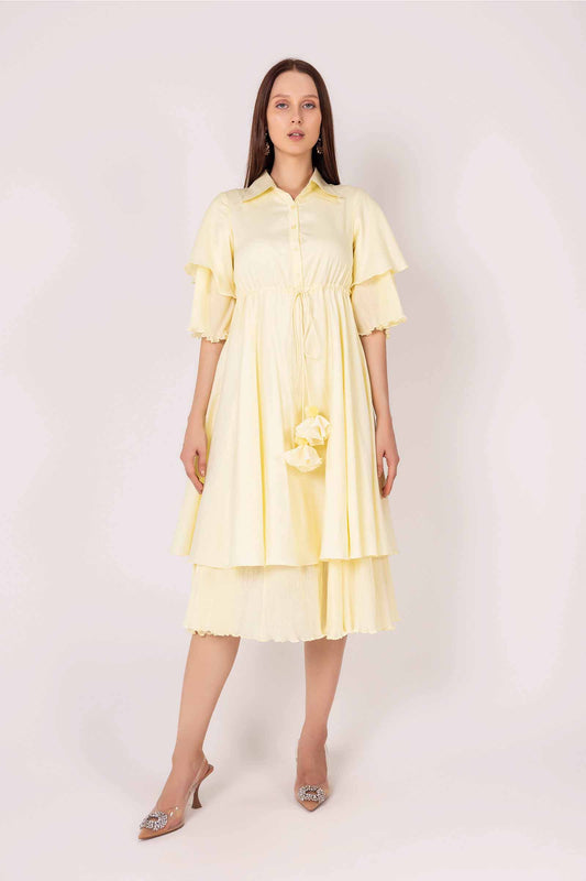 Iris Yellow Waist Tie Dress