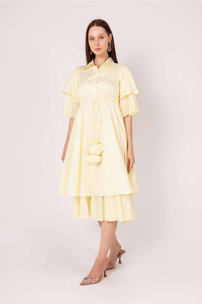 Iris Yellow Waist Tie Dress