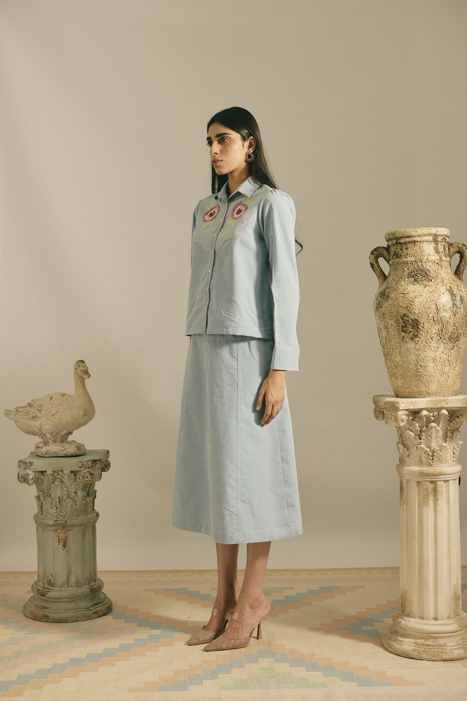 DENIM ROSE BLOOM SHIRT