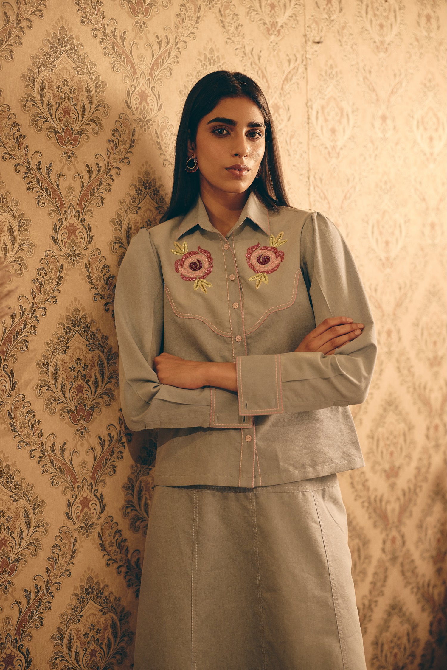 DENIM ROSE BLOOM SHIRT